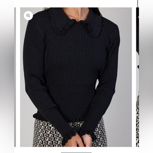 Munthe Ruffle Knit Black and Gold Textured Knit Blouse 🖤 - Picture 3 of 12